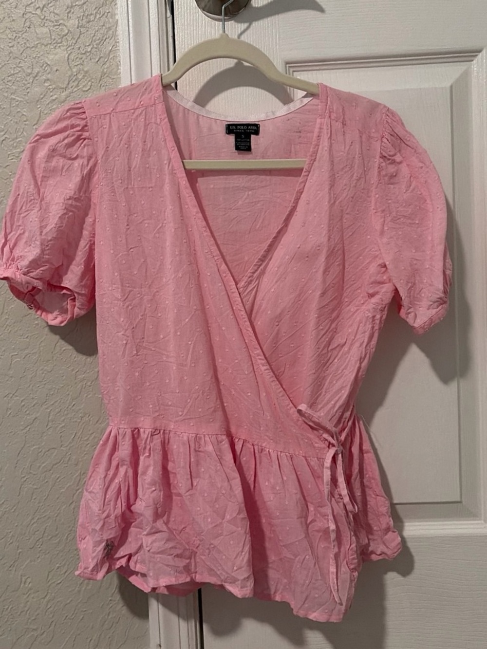 U.S Polo ASSN. Rose Pink Wrap Peplum Top